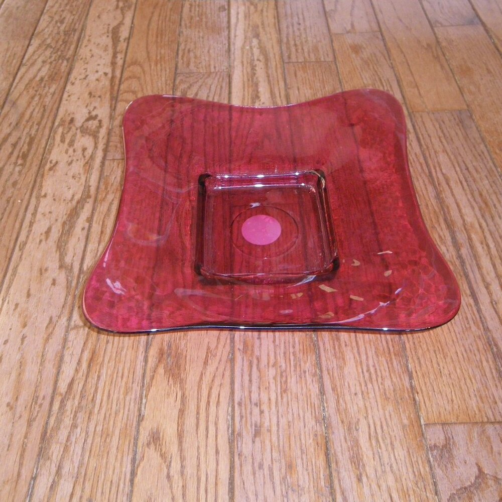 Large Decorative Square Centerpiece Red Glass Bowl